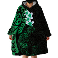 New Zealand Tuatara Plumeria Wearable Blanket Hoodie Maori Green Koru Tribal Tattoo LT01 - Polynesian Pride