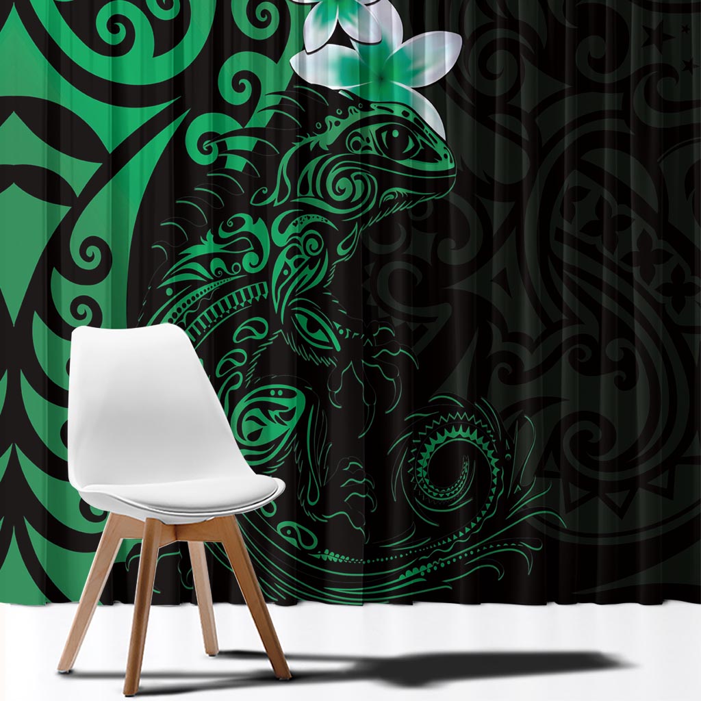 New Zealand Tuatara Plumeria Window Curtain Maori Green Koru Tribal Tattoo LT01 - Polynesian Pride