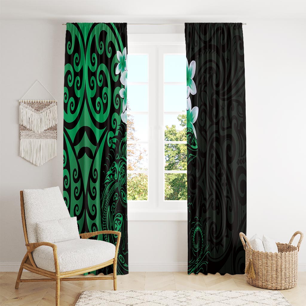 New Zealand Tuatara Plumeria Window Curtain Maori Green Koru Tribal Tattoo LT01 - Polynesian Pride