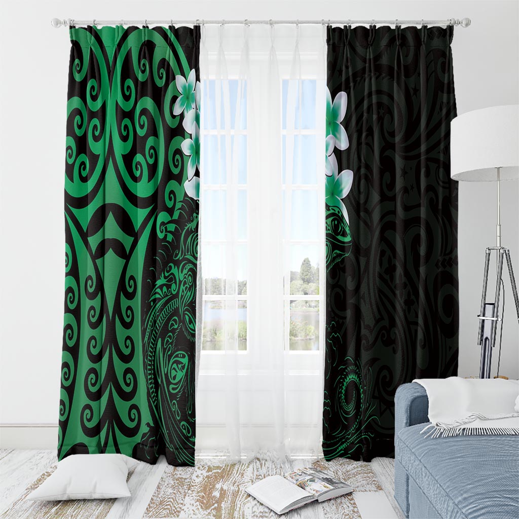 New Zealand Tuatara Plumeria Window Curtain Maori Green Koru Tribal Tattoo LT01 - Polynesian Pride