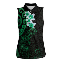New Zealand Tuatara Plumeria Women Sleeveless Polo Shirt Maori Green Koru Tribal Tattoo LT01 Female Green - Polynesian Pride