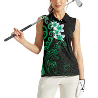New Zealand Tuatara Plumeria Women Sleeveless Polo Shirt Maori Green Koru Tribal Tattoo LT01 - Polynesian Pride
