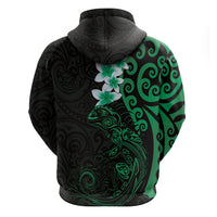 New Zealand Tuatara Plumeria Zip Hoodie Maori Green Koru Tribal Tattoo LT01 - Polynesian Pride
