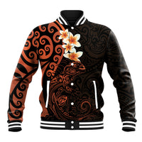New Zealand Tuatara Plumeria Baseball Jacket Maori Orange Koru Tribal Tattoo LT01 Unisex Orange - Polynesian Pride