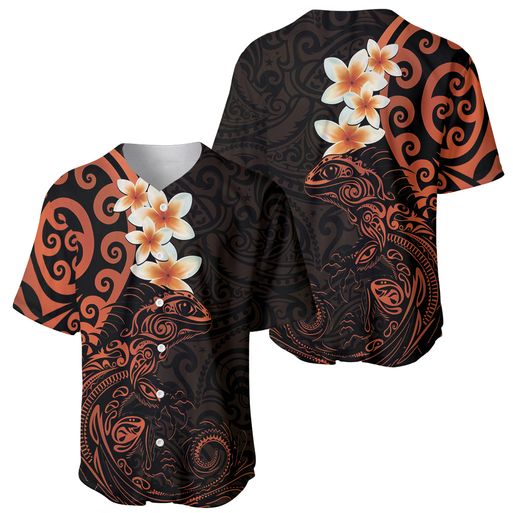 New Zealand Tuatara Plumeria Baseball Jersey Maori Orange Koru Tribal Tattoo LT01 - Polynesian Pride