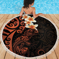 New Zealand Tuatara Plumeria Beach Blanket Maori Orange Koru Tribal Tattoo LT01 - Polynesian Pride