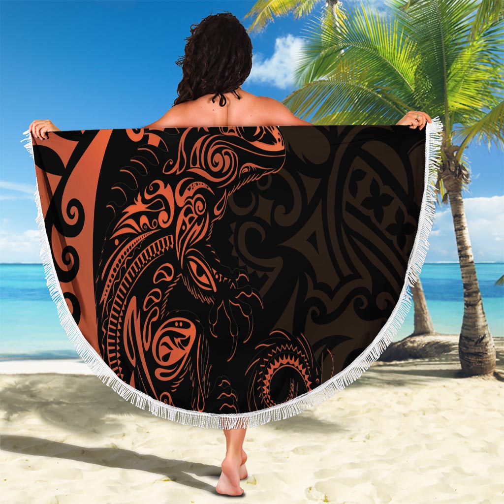 New Zealand Tuatara Plumeria Beach Blanket Maori Orange Koru Tribal Tattoo LT01 - Polynesian Pride