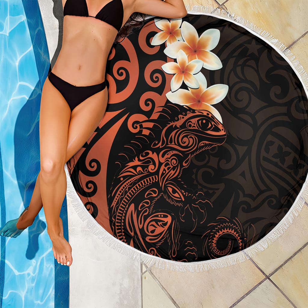 New Zealand Tuatara Plumeria Beach Blanket Maori Orange Koru Tribal Tattoo LT01 - Polynesian Pride