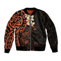 New Zealand Tuatara Plumeria Bomber Jacket Maori Orange Koru Tribal Tattoo LT01 Unisex Orange - Polynesian Pride
