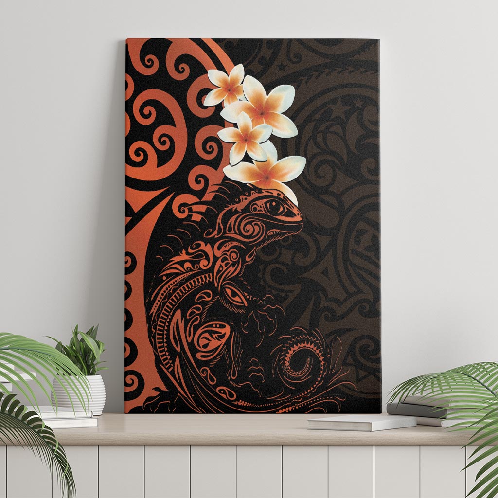 New Zealand Tuatara Plumeria Canvas Wall Art Maori Orange Koru Tribal Tattoo LT01 - Polynesian Pride