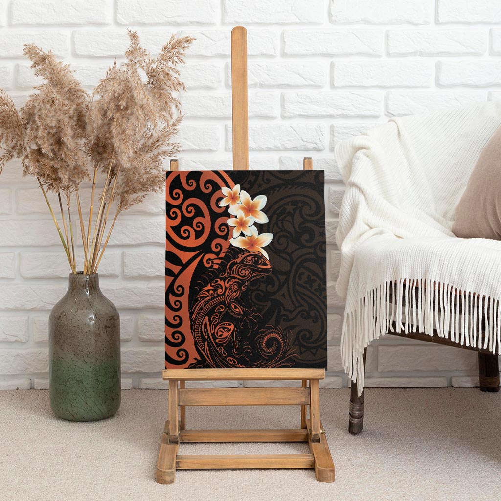 New Zealand Tuatara Plumeria Canvas Wall Art Maori Orange Koru Tribal Tattoo LT01 - Polynesian Pride