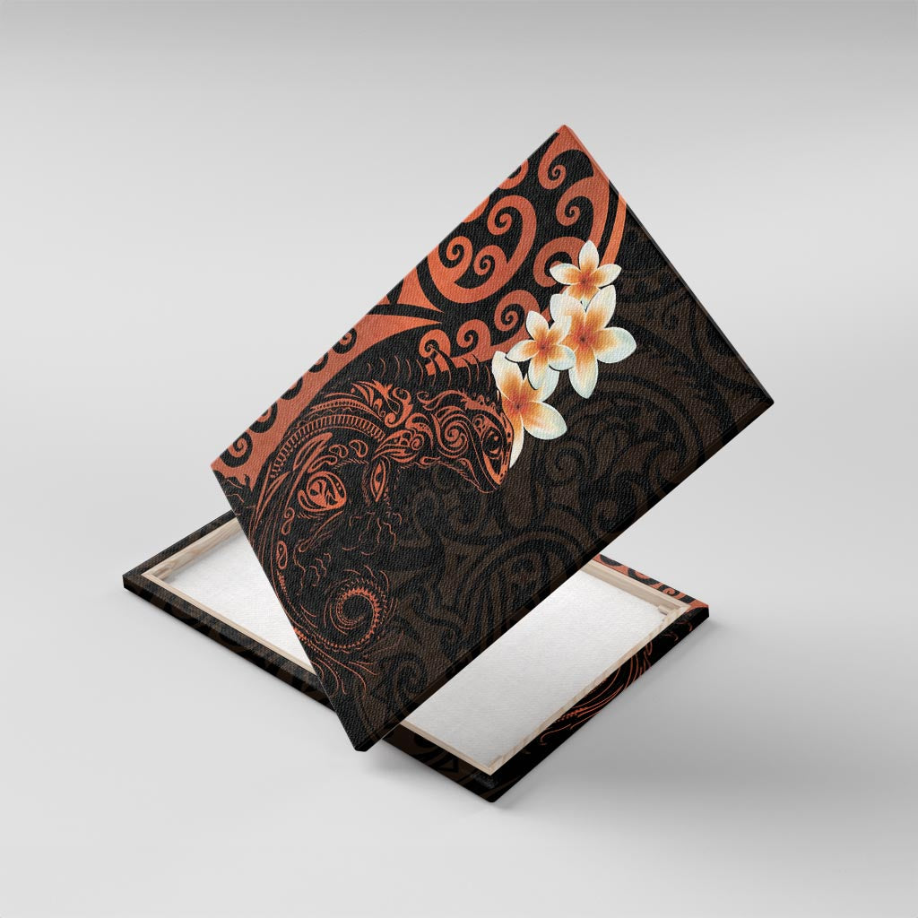 New Zealand Tuatara Plumeria Canvas Wall Art Maori Orange Koru Tribal Tattoo LT01 With Frame Orange - Polynesian Pride