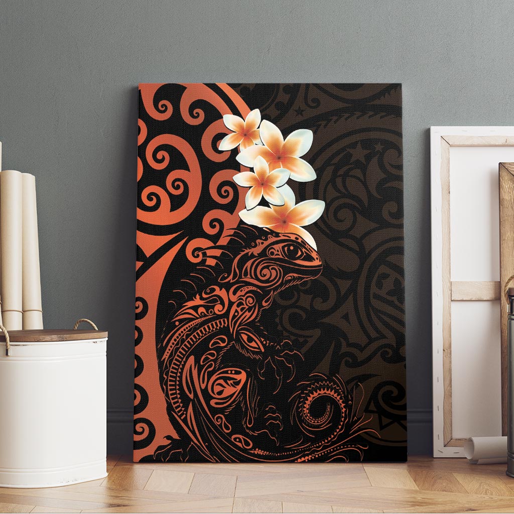 New Zealand Tuatara Plumeria Canvas Wall Art Maori Orange Koru Tribal Tattoo LT01 - Polynesian Pride