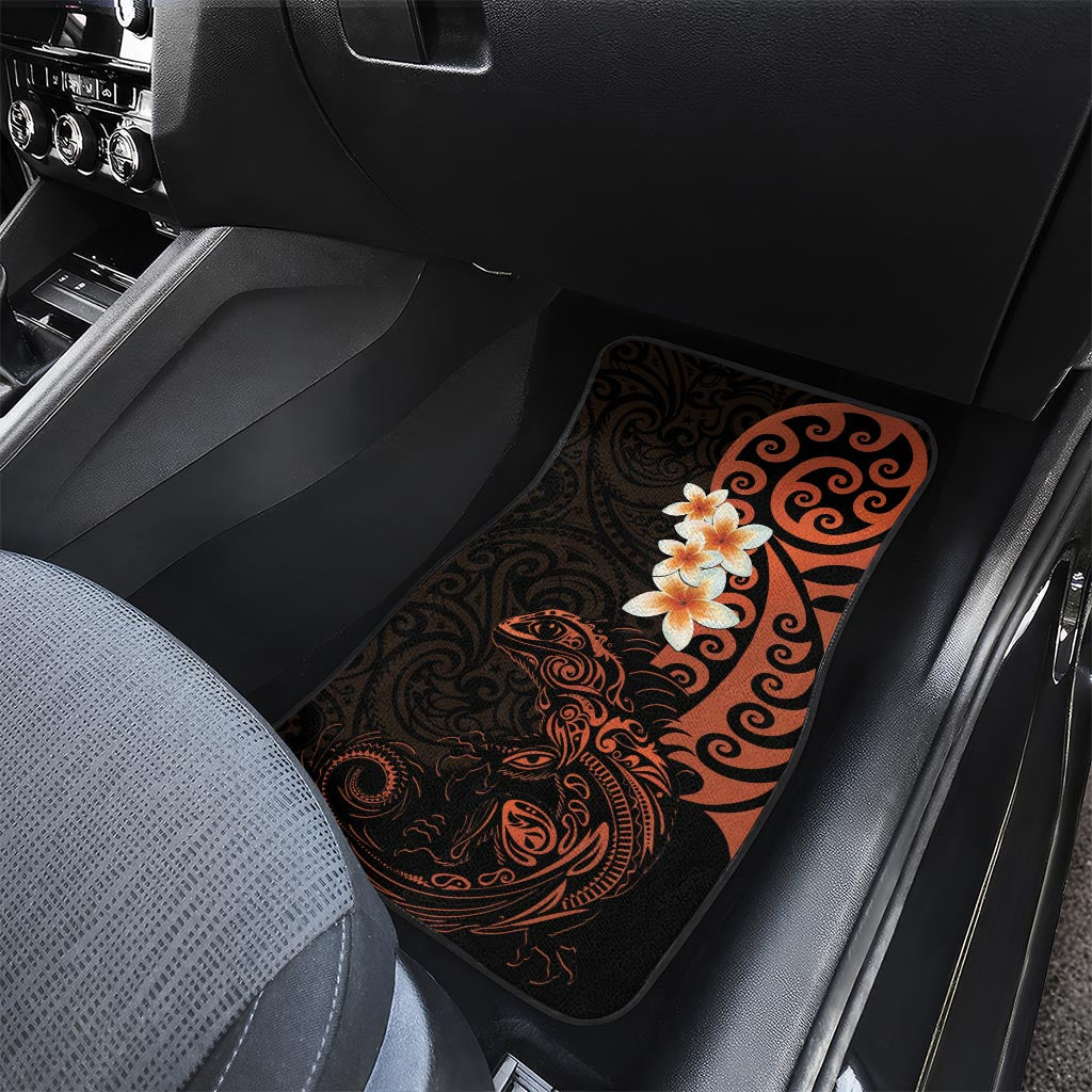 New Zealand Tuatara Plumeria Car Mats Maori Orange Koru Tribal Tattoo LT01 - Polynesian Pride