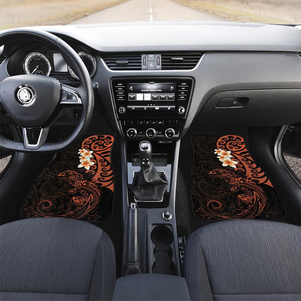 New Zealand Tuatara Plumeria Car Mats Maori Orange Koru Tribal Tattoo LT01 Set 2pcs - Front Orange - Polynesian Pride