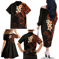New Zealand Tuatara Plumeria Family Matching Off The Shoulder Long Sleeve Dress and Hawaiian Shirt Maori Orange Koru Tribal Tattoo LT01 - Polynesian Pride