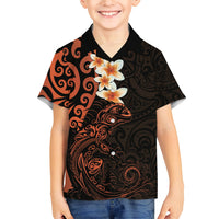 New Zealand Tuatara Plumeria Family Matching Off Shoulder Maxi Dress and Hawaiian Shirt Maori Orange Koru Tribal Tattoo LT01 Son's Shirt Orange - Polynesian Pride
