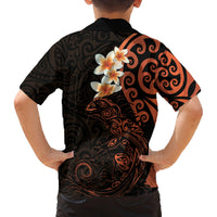 New Zealand Tuatara Plumeria Family Matching Puletasi and Hawaiian Shirt Maori Orange Koru Tribal Tattoo LT01 - Polynesian Pride