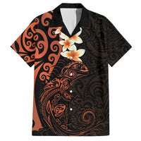 New Zealand Tuatara Plumeria Family Matching Summer Maxi Dress and Hawaiian Shirt Maori Orange Koru Tribal Tattoo LT01 Dad's Shirt - Short Sleeve Orange - Polynesian Pride