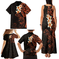 New Zealand Tuatara Plumeria Family Matching Tank Maxi Dress and Hawaiian Shirt Maori Orange Koru Tribal Tattoo LT01 - Polynesian Pride