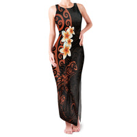 New Zealand Tuatara Plumeria Family Matching Tank Maxi Dress and Hawaiian Shirt Maori Orange Koru Tribal Tattoo LT01 Mom's Dress Orange - Polynesian Pride