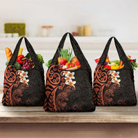 New Zealand Tuatara Plumeria Grocery Bag Maori Orange Koru Tribal Tattoo LT01 3-pack One Size Orange - Polynesian Pride