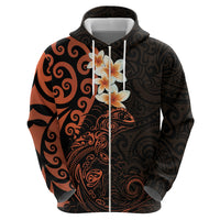New Zealand Tuatara Plumeria Hoodie Maori Orange Koru Tribal Tattoo LT01 - Polynesian Pride
