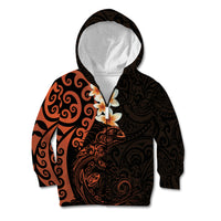 New Zealand Tuatara Plumeria Kid Hoodie Maori Orange Koru Tribal Tattoo LT01 Zip Hoodie Orange - Polynesian Pride