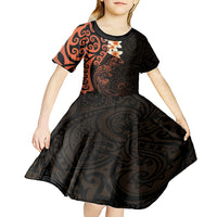 New Zealand Tuatara Plumeria Kid Short Sleeve Dress Maori Orange Koru Tribal Tattoo LT01 - Polynesian Pride