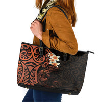 New Zealand Tuatara Plumeria Leather Tote Bag Maori Orange Koru Tribal Tattoo LT01 Orange - Polynesian Pride