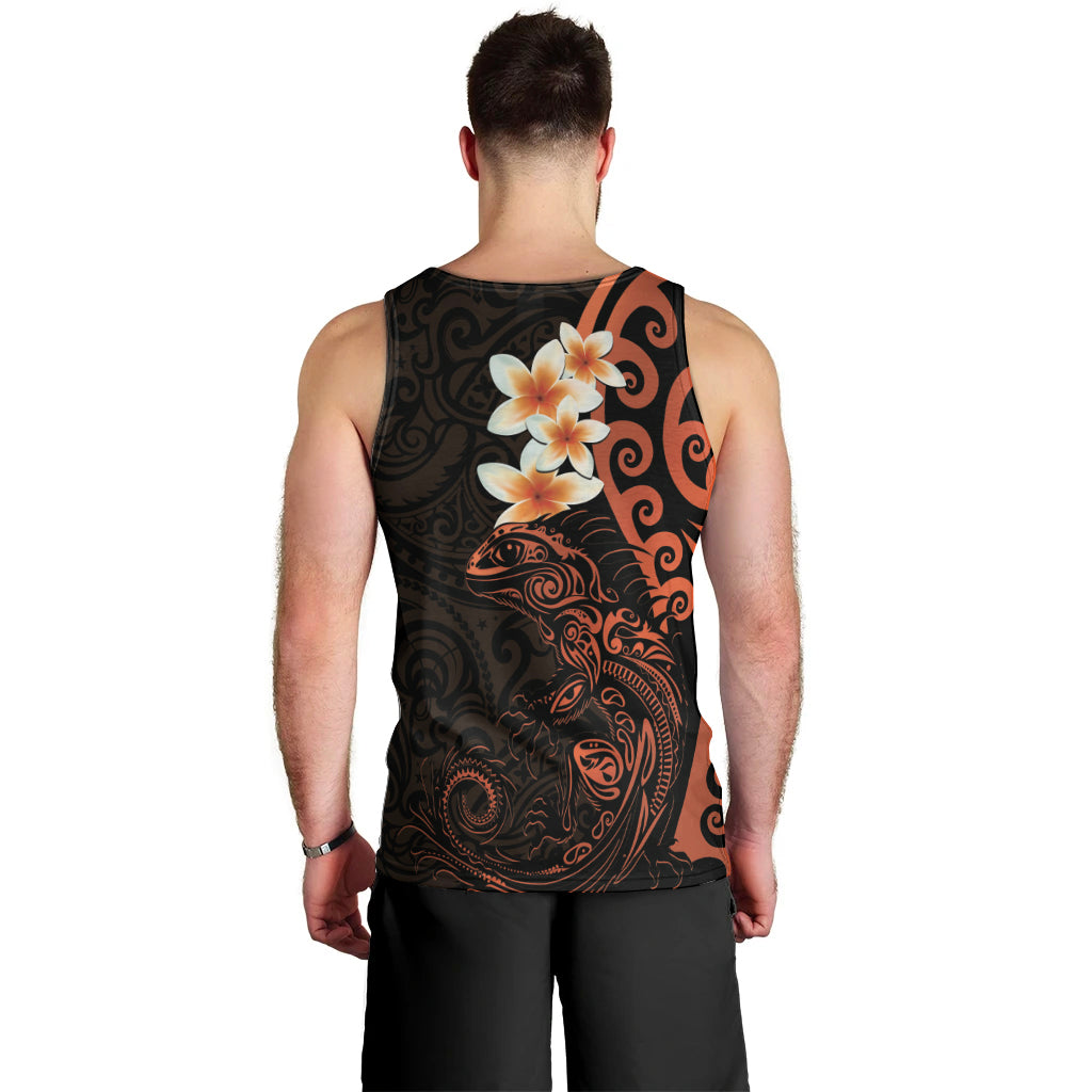 New Zealand Tuatara Plumeria Men Tank Top Maori Orange Koru Tribal Tattoo LT01 - Polynesian Pride