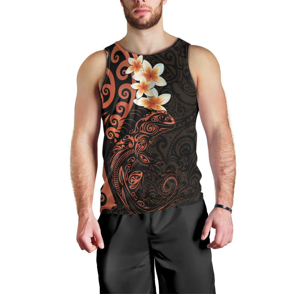 New Zealand Tuatara Plumeria Men Tank Top Maori Orange Koru Tribal Tattoo LT01 - Polynesian Pride