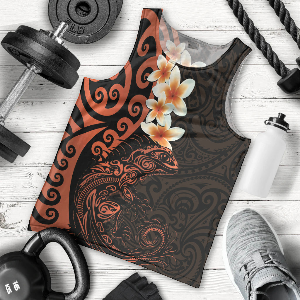 New Zealand Tuatara Plumeria Men Tank Top Maori Orange Koru Tribal Tattoo LT01 - Polynesian Pride