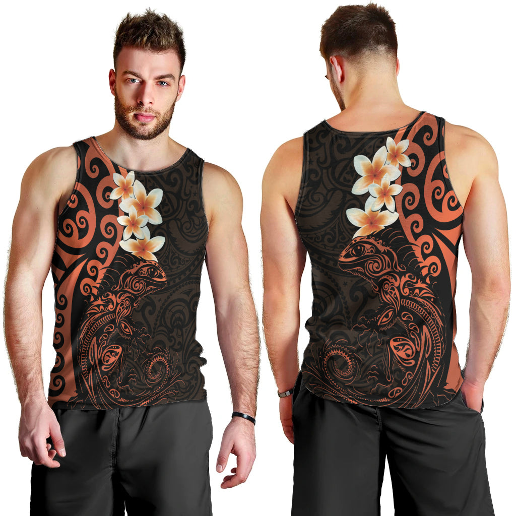 New Zealand Tuatara Plumeria Men Tank Top Maori Orange Koru Tribal Tattoo LT01 - Polynesian Pride