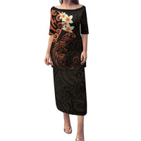 New Zealand Tuatara Plumeria Puletasi Maori Orange Koru Tribal Tattoo LT01 Long Dress Orange - Polynesian Pride