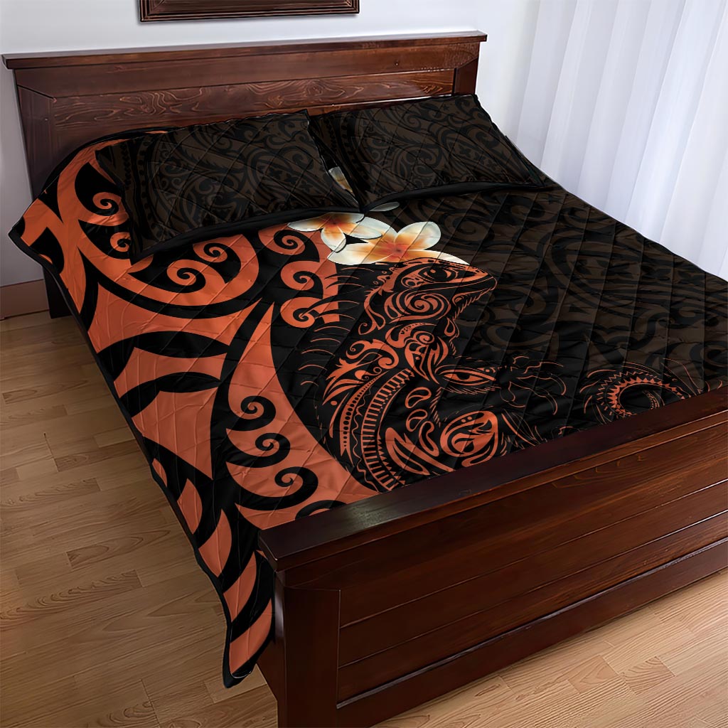 New Zealand Tuatara Plumeria Quilt Bed Set Maori Orange Koru Tribal Tattoo LT01 - Polynesian Pride