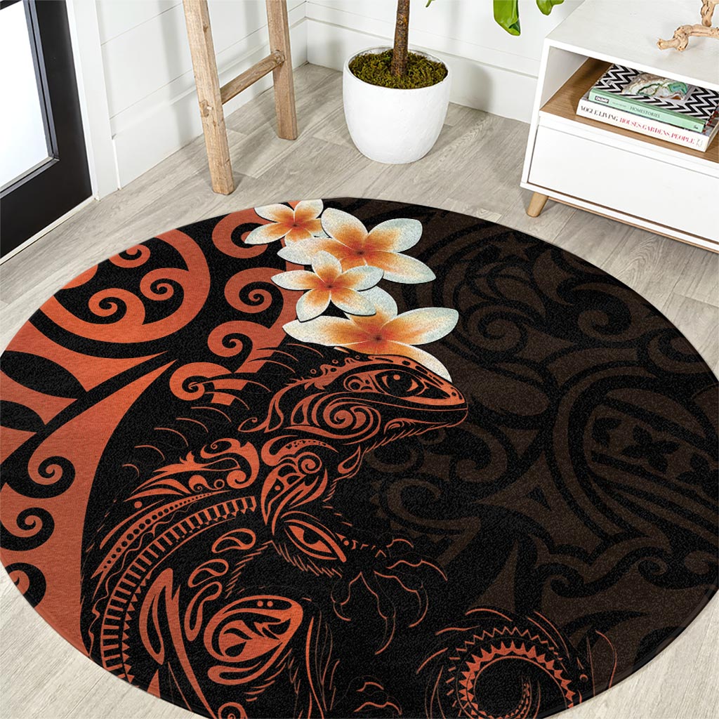 New Zealand Tuatara Plumeria Round Carpet Maori Orange Koru Tribal Tattoo LT01 Orange - Polynesian Pride