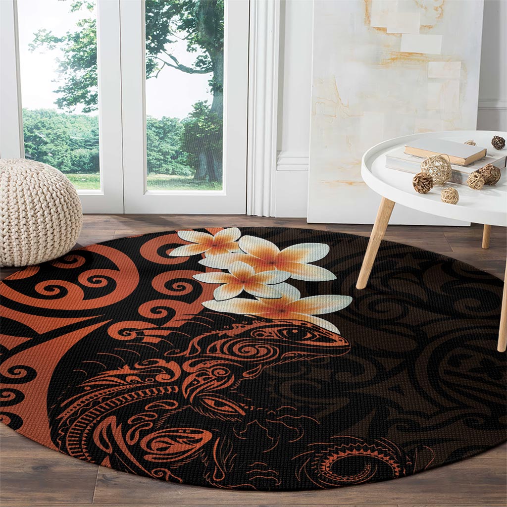 New Zealand Tuatara Plumeria Round Carpet Maori Orange Koru Tribal Tattoo LT01 - Polynesian Pride