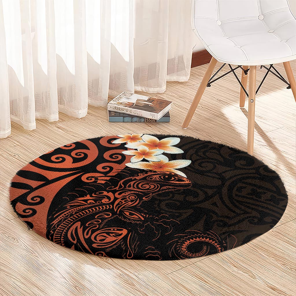 New Zealand Tuatara Plumeria Round Carpet Maori Orange Koru Tribal Tattoo LT01 - Polynesian Pride