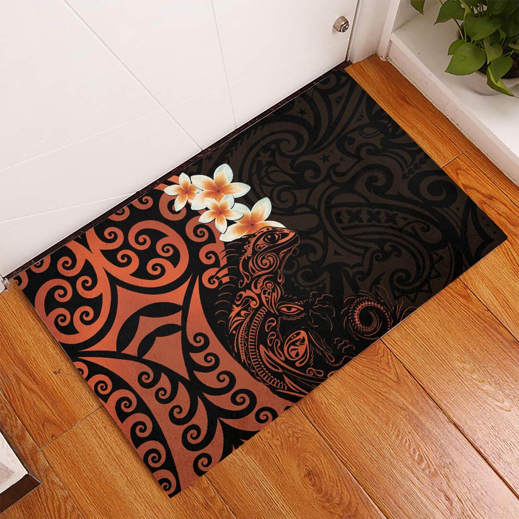 New Zealand Tuatara Plumeria Rubber Doormat Maori Orange Koru Tribal Tattoo LT01 Orange - Polynesian Pride
