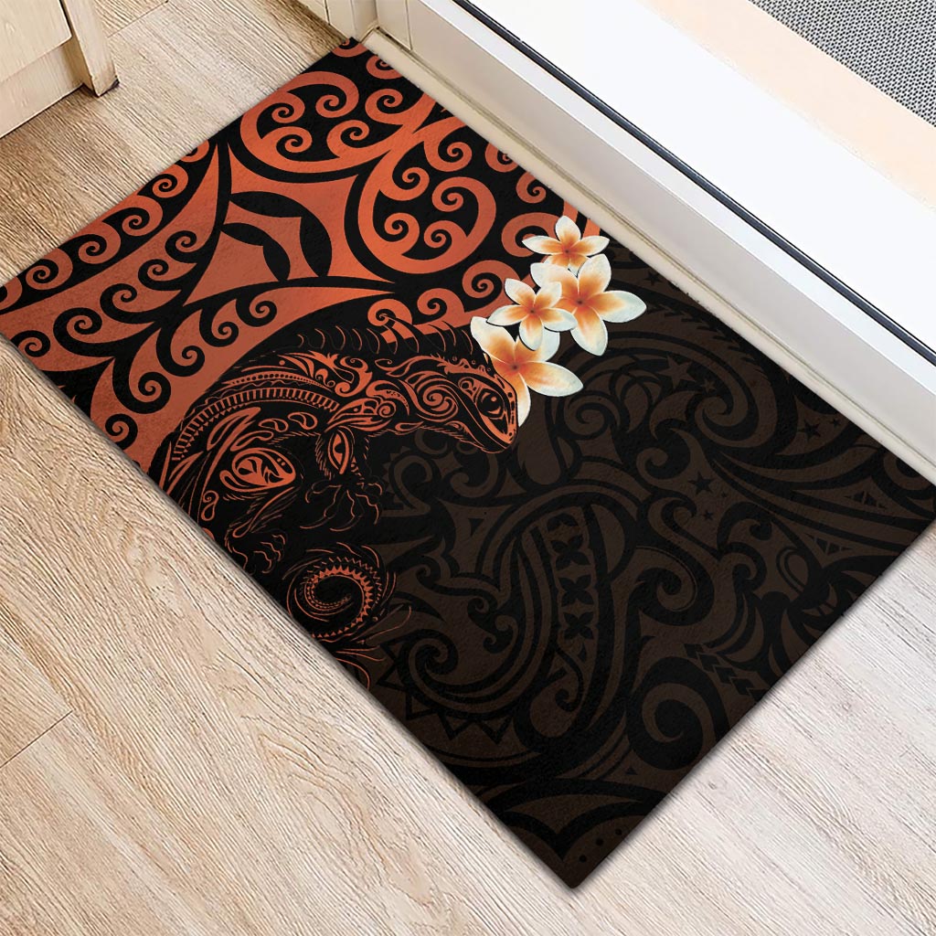 New Zealand Tuatara Plumeria Rubber Doormat Maori Orange Koru Tribal Tattoo LT01 - Polynesian Pride