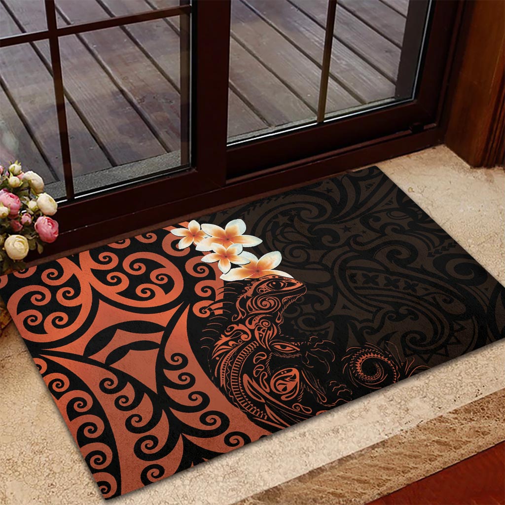 New Zealand Tuatara Plumeria Rubber Doormat Maori Orange Koru Tribal Tattoo LT01 - Polynesian Pride