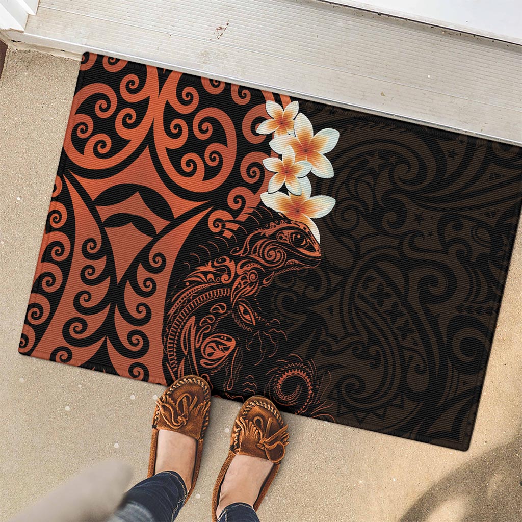 New Zealand Tuatara Plumeria Rubber Doormat Maori Orange Koru Tribal Tattoo LT01 - Polynesian Pride