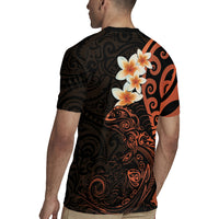 New Zealand Tuatara Plumeria Rugby Jersey Maori Orange Koru Tribal Tattoo LT01 - Polynesian Pride