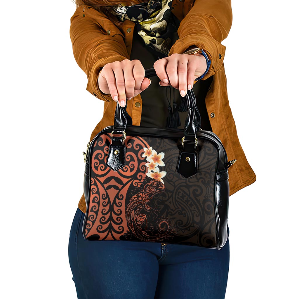 New Zealand Tuatara Plumeria Shoulder Handbag Maori Orange Koru Tribal Tattoo LT01 One Size Orange - Polynesian Pride