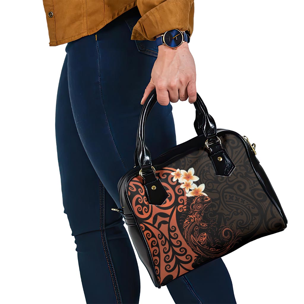 New Zealand Tuatara Plumeria Shoulder Handbag Maori Orange Koru Tribal Tattoo LT01 - Polynesian Pride