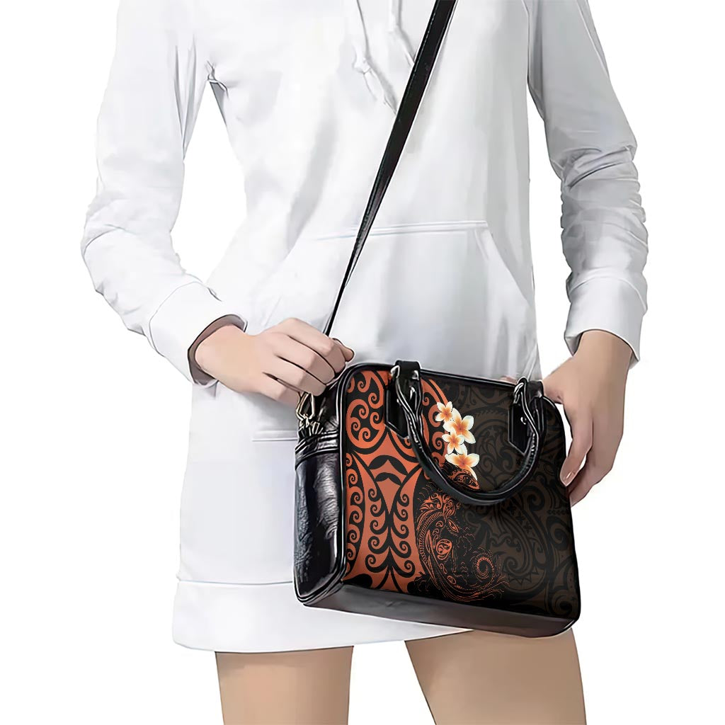 New Zealand Tuatara Plumeria Shoulder Handbag Maori Orange Koru Tribal Tattoo LT01 - Polynesian Pride