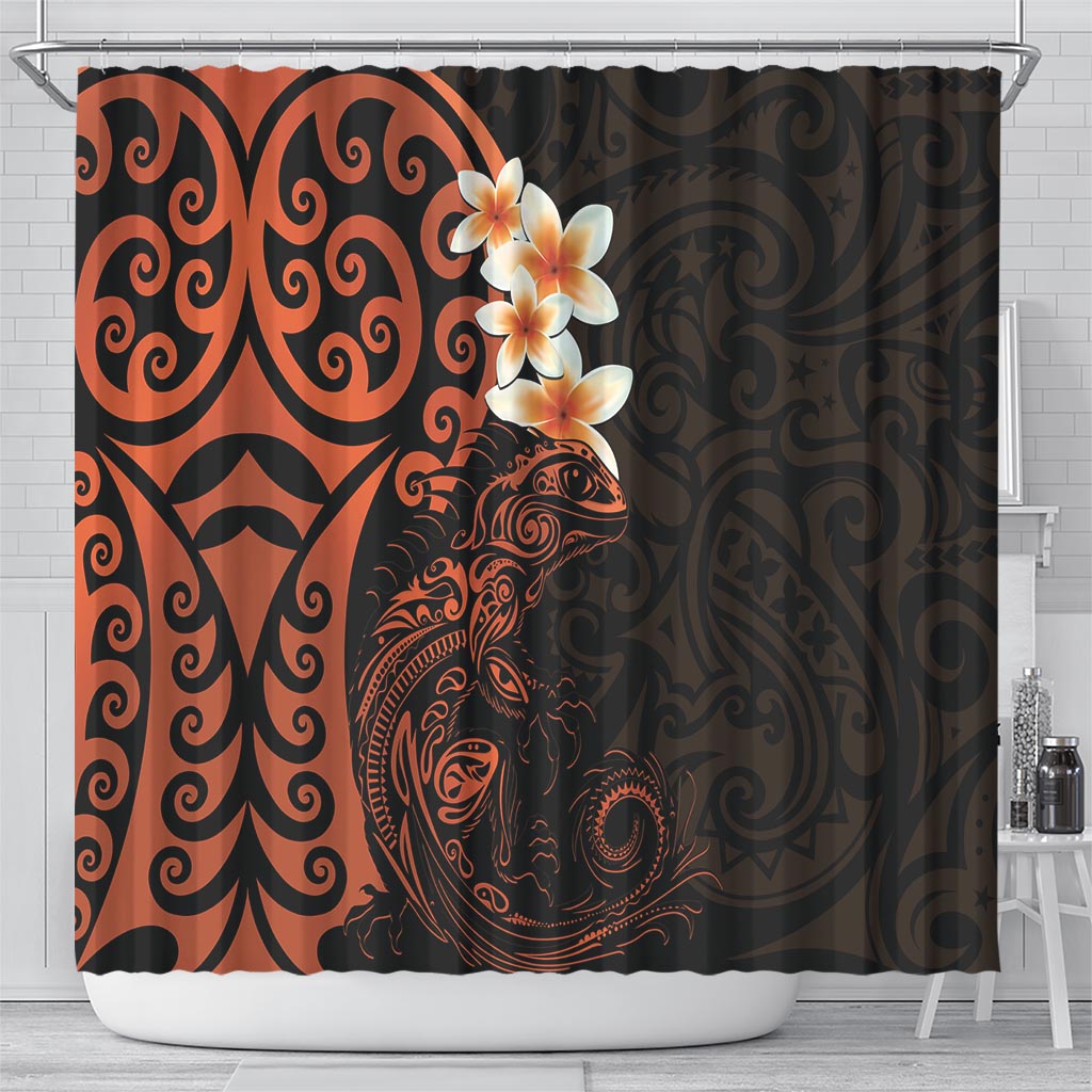 New Zealand Tuatara Plumeria Shower Curtain Maori Orange Koru Tribal Tattoo LT01 - Polynesian Pride