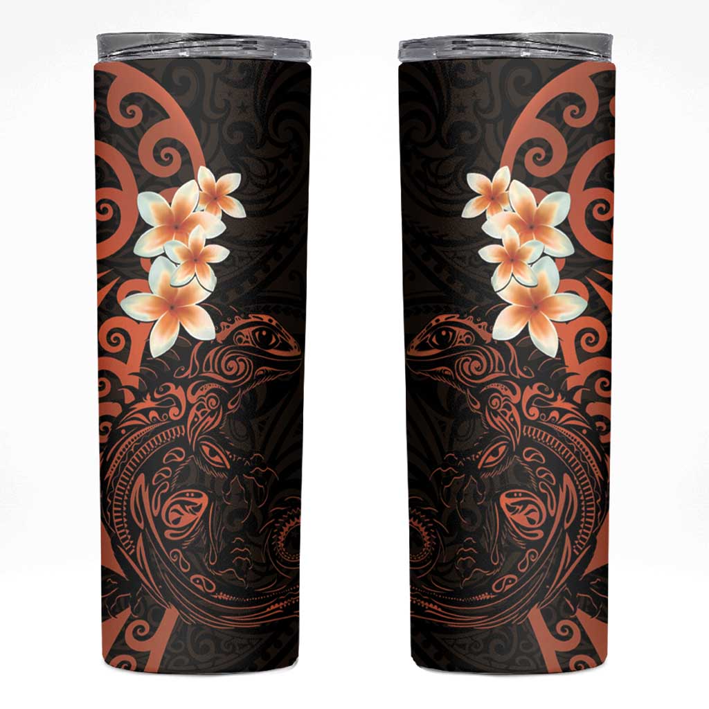 New Zealand Tuatara Plumeria Skinny Tumbler Maori Orange Koru Tribal Tattoo LT01 Orange - Polynesian Pride