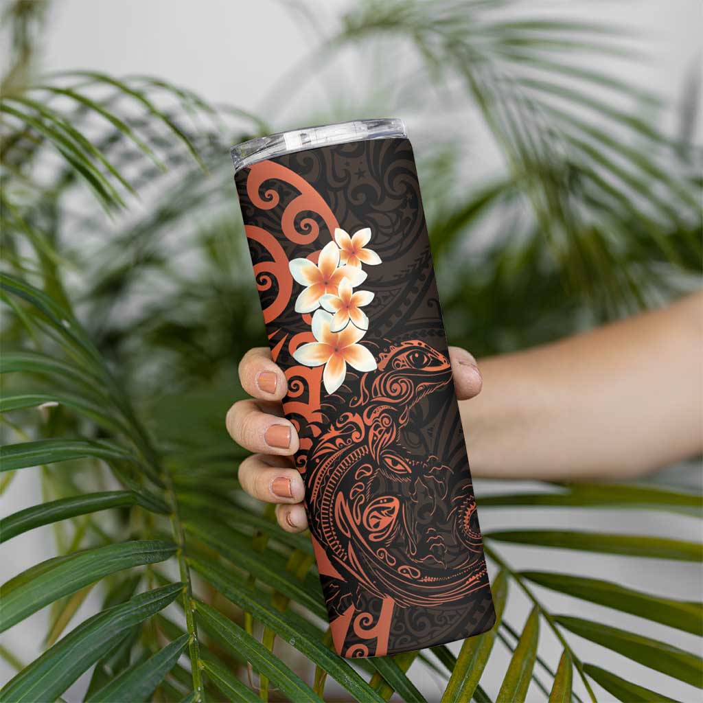 New Zealand Tuatara Plumeria Skinny Tumbler Maori Orange Koru Tribal Tattoo LT01 - Polynesian Pride